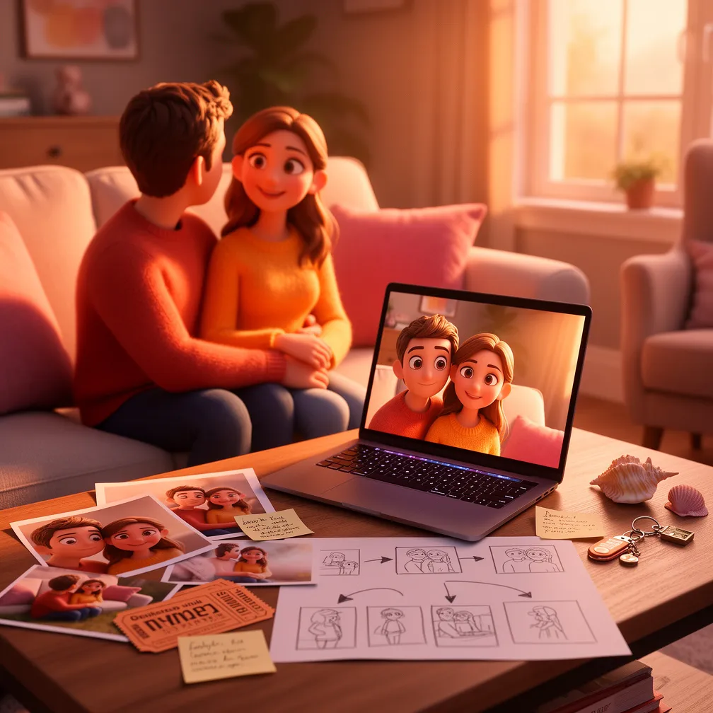 Film animation personnalisé projeté sur un écran pendant un cadeau de famille